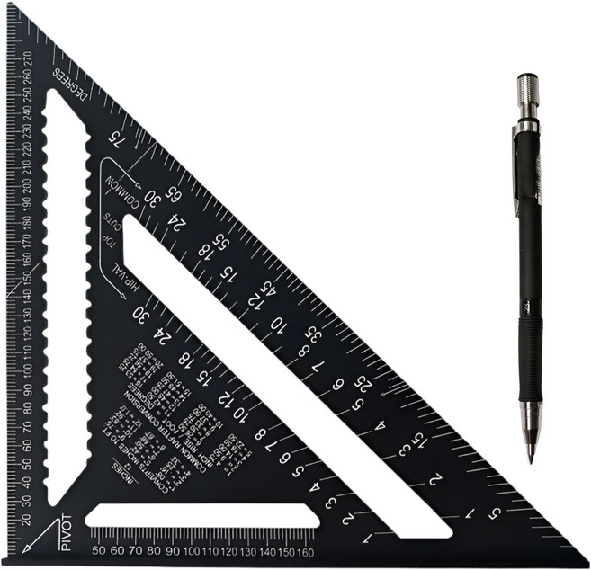 툴레보 다용도 목공용 제도용 직각 알루미늄 삼각자 12인치 300mm + 2mm 홀더팬, 1개