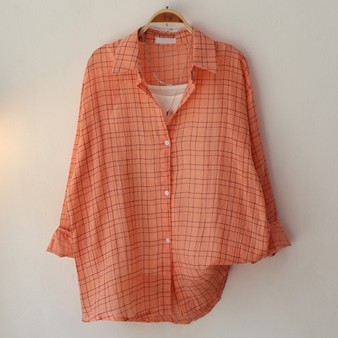 스카이코코 여성 긴팔남방 보우체크거즈셔츠