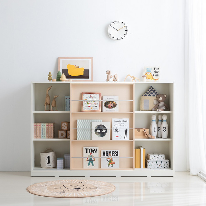 리바트 프렌즈아이 1800 슬라이딩전면책장, 블루, 3단