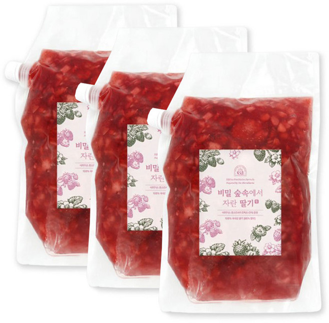 비밀숲속 딸기청 냉동 국산 수제 카페 라떼 납품 대용량, 3개, 1kg