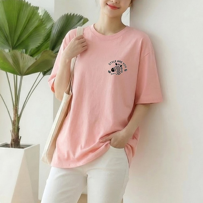 스타일아유 여성 얼룩말 프린팅 루즈핏 반팔티 고중량 240g 컴팩트 면100% 날씬해보이는 라운드 오버핏 티셔츠 면티 롱티셔츠 2026 여름신상 TS3951