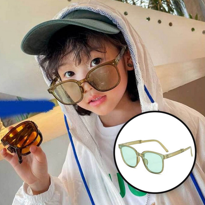 팬시온 아동 접이식 선글라스 뿔테 폴딩 선글라스 자외선 블루라이트 차단 가죽 케이스 증정
