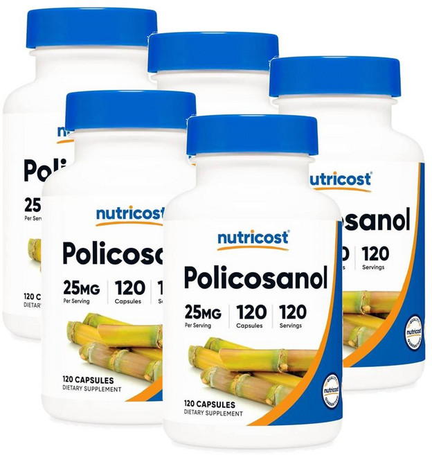 뉴트리코스트 폴리코사놀 25mg 추출물 캡슐 Nutricost Policosanol, 120정, 5개