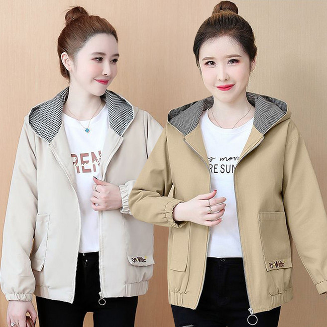 중년여성 봄가을 체크 후드집업 아우터 루즈핏 포켓 40대60대 코트 엄마옷 자켓