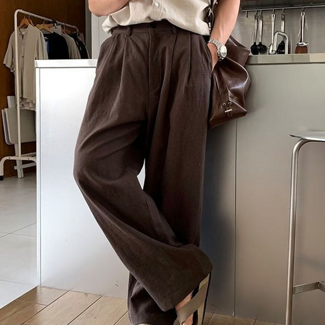 FANSYLI 남성 빅사이즈 루즈핏 와이드 팬츠 여름 얇은 밴딩 린넨 바지 심플 편한 통기성 일자핏 통바지 데일리룩 X2604A10