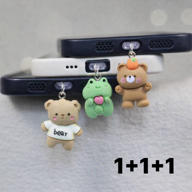 하늘움 C타입 충전단자 보호캡 먼지마개, 1세트, 작은곰,개구리,당근곰