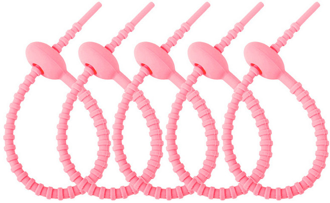 멀티탭 선정리 책상 이어폰 정리 실리콘 케이블타이 5p세트, 1세트, 콩 분홍 5p