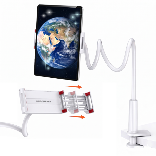두손프리 휴대폰 태블릿 침대 자바라 거치대, 1개, 화이트