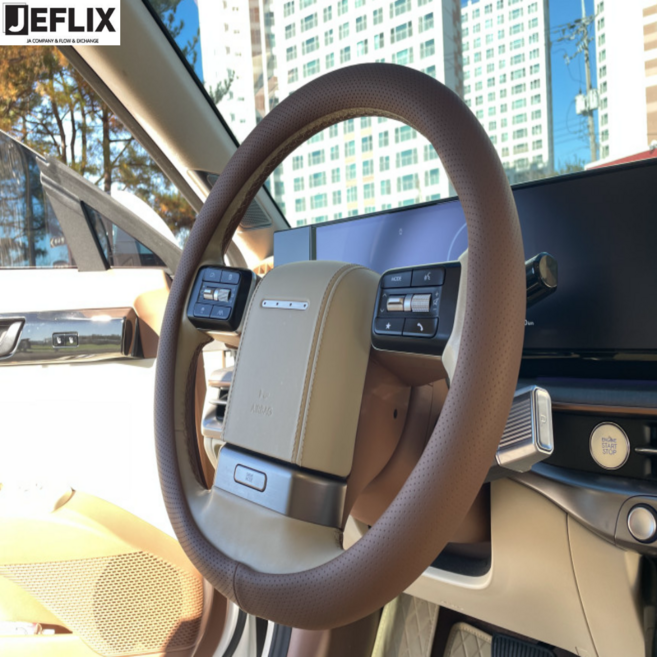 제플릭스 자동차 차량용 가죽 핸들커버 순전형, 그랜저GN7 다크브라운