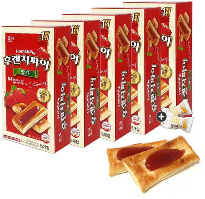 해태 후렌치파이 딸기(15입) x 5통+밀크츄 2개 세트 번들 10호, 950g, 1세트