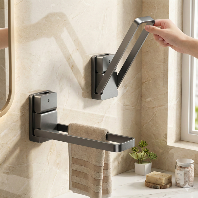 Dnc 욕실 무타공 흡착식 걸이 접이 거치대, 1개, 티타늄 그레이