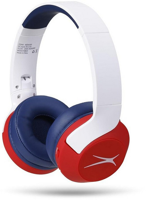 Altec Lansing Kid Safe 노이즈 캔슬링 무선 헤드폰 15H 배터리 85dB 볼륨 제한 접이식 디자인 강력한 사운드 액티브 노이즈 캔슬링 만 7세 이상, 화이트아웃 브라이트 레드