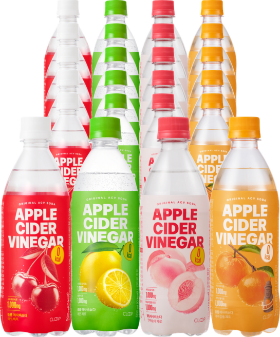 클룹 애사비소다 4종 세트 (체리+레몬+신비복숭아+감귤), 24개, 500ml