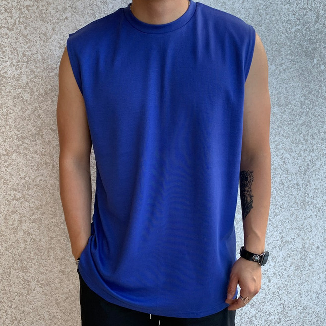 베럴댄나우 남성용 빅사이즈 무지 오버핏 박스 헬스 민소매 나시