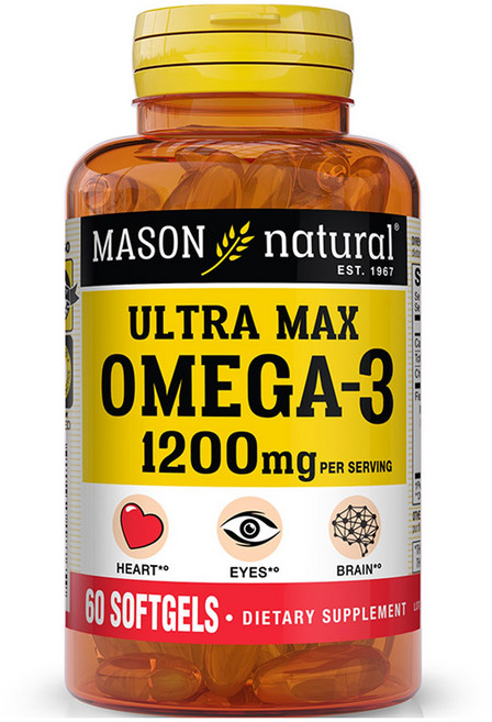 Mason Naturals Ultra Max Omega-3 1200毫克 軟膠囊, 1個, 60錠