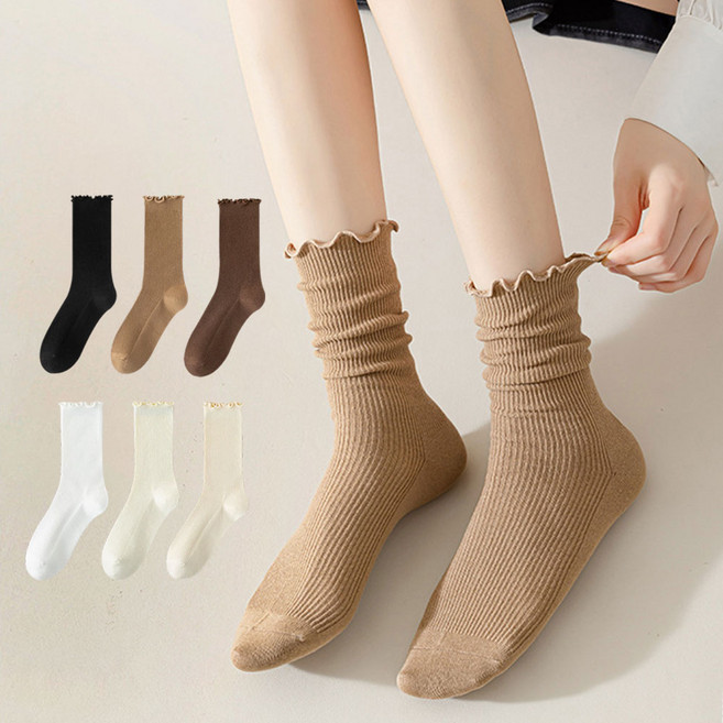 보리보리 여성 무압박 패션 레이스 중목양말 6켤레