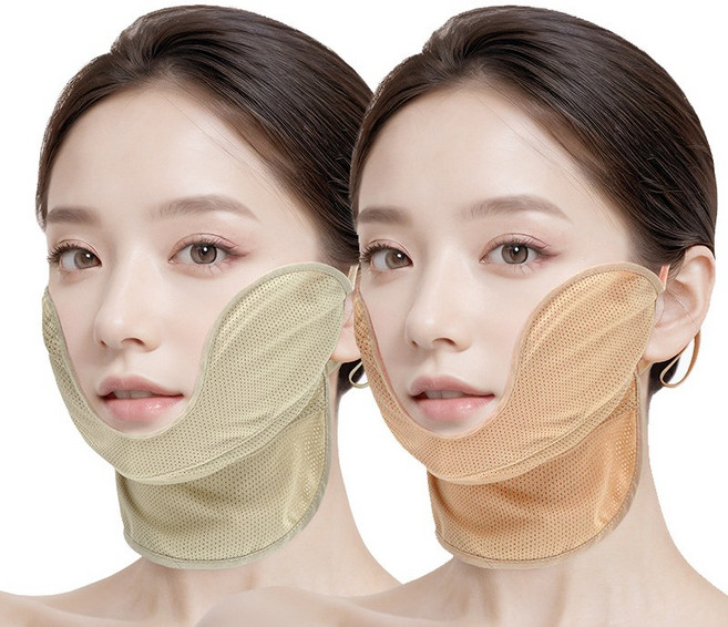 국산 1+1 여성 3단 볼마스크 얼굴햇빛가리개 UV 차단 골프마스크, 베이지+스킨, 1세트