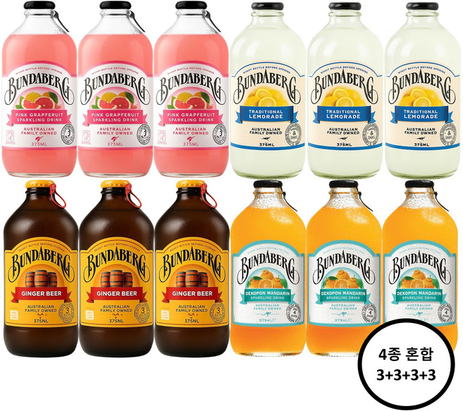 분다버그 자몽+레몬+진저비어+만다린 375ml 각 3개씩 총 12병, 12개