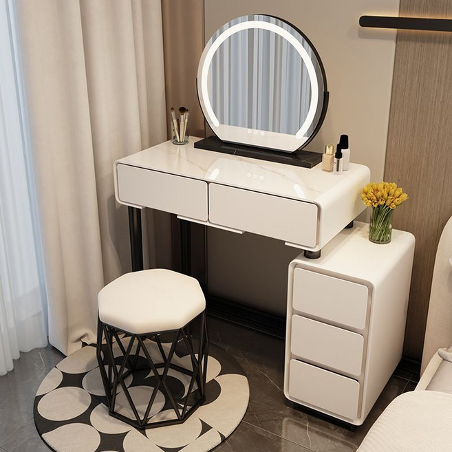 라이트 럭셔리 화장대 소형 슬림 홈 침실 일체형 화장대, 3층 화이트80CM(걸상 없음)