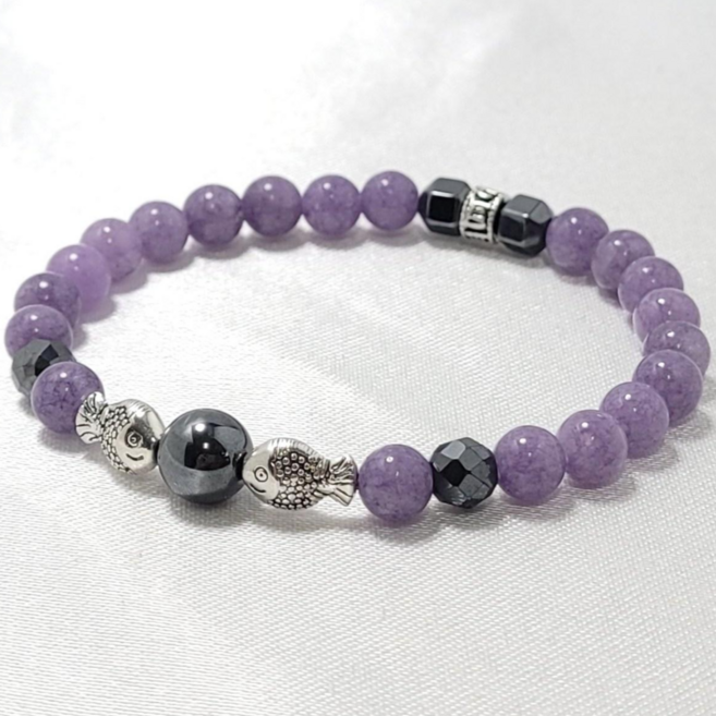 회색 보라 칼세도니 원석 물고기 염주 자식복 승진 행운 건강 커플 쌍물고기 물고기염주 팔찌 패션염주 동경스톤