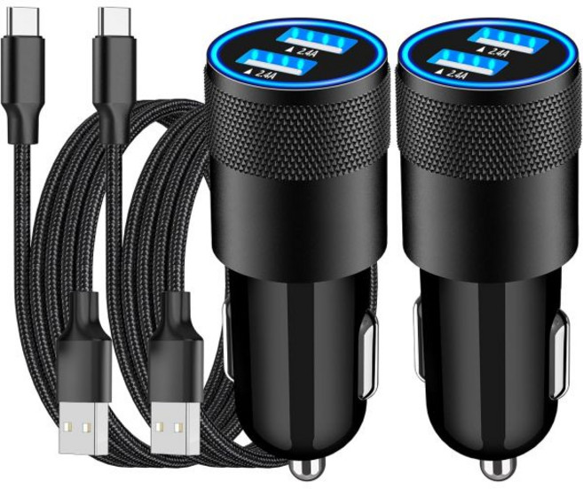 Braveridge Apple MFi 인증 아이폰 17 자동차 충전기 고속 충전 브라버지 2팩 4.8A USB 파워 담배 라이터 USB-C + 17/17 프로 맥스/16/15/, Matte Black