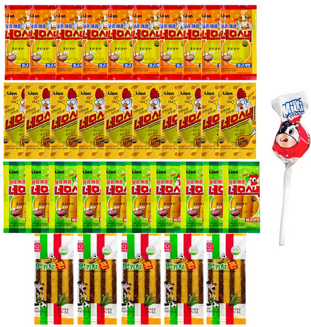 라이온제과 네모스낵 불고기맛 10개 + 매콤한맛 10개 + 후라이드 치킨맛 10개 + 밀키타 캔디, 1세트, 449g