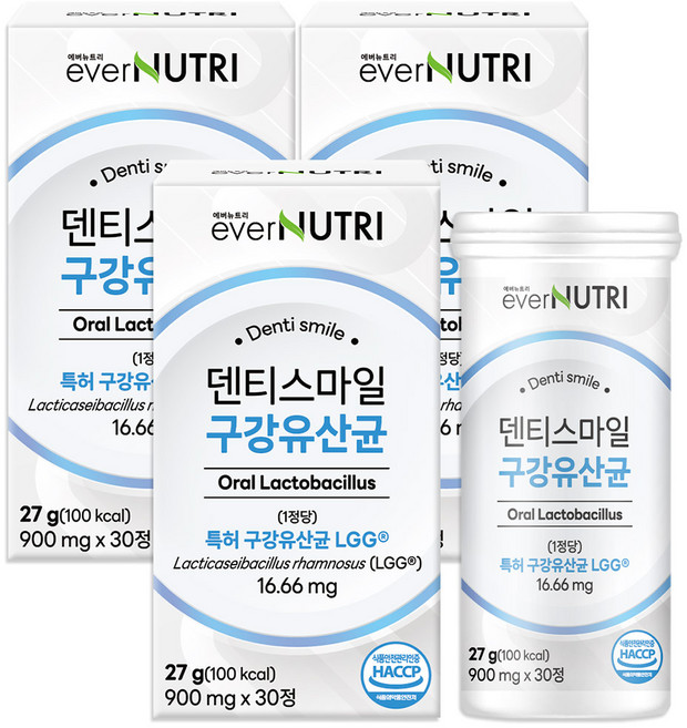 에버뉴트리 덴티스마일 구강유산균 자일리톨 특허 유산균, 3개, 30정