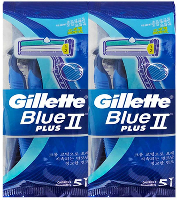 질레트 블루2 플러스 일회용 면도기 5입x2개 (총10개) / 여행용 면도기, 5개입, 2개