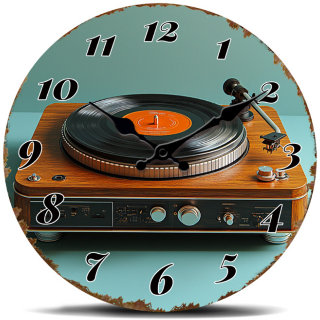 빈티지 턴테이블 벽시계 레트로 음악 스타일 원형 시계 오렌지 라벨 장식 시계가 나무 레코드 플레이어, 04 10인치, [01] MDF08692