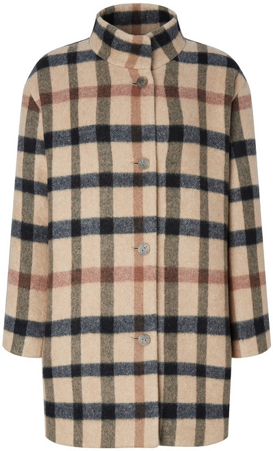 [닥스][캐시미어] 여성 베이지 체크 밴드넥 하프 코트