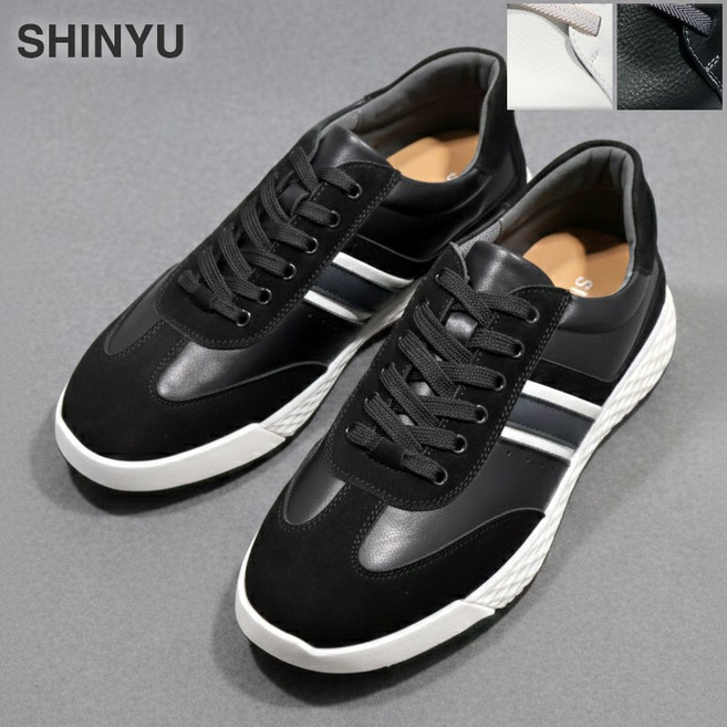 신유 남성 천연 소가죽 스파이크리스 스니커즈 세미골프화 캐주얼 운동화 D3001