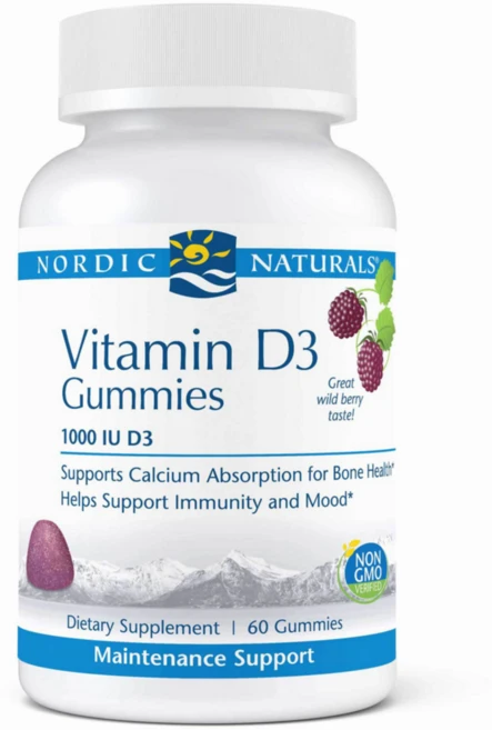 노르딕네추럴스 비타민D3 구미젤리 야생 베리 25mcg(1000IU) 60개, A. 60 개, 1개, 60정 - 쿠팡