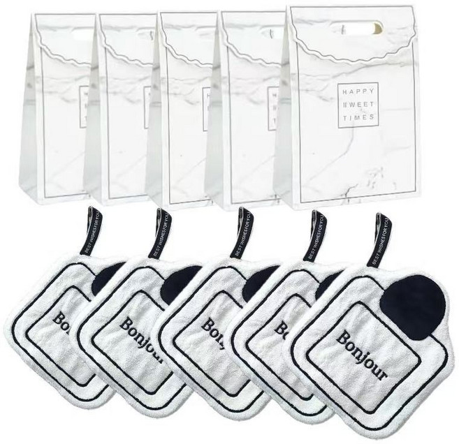 프렌치 고리형 다용도초강력흡수 핸드타월 5종세트 답례품 개별포장, 5개, 사각 보틀형+포장