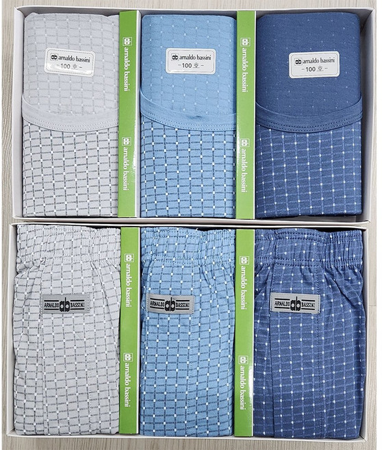 이너스 아날도바시니 신사용 순면 연진색 니트면 런닝3+트렁크3 상하의 세트 6종세트