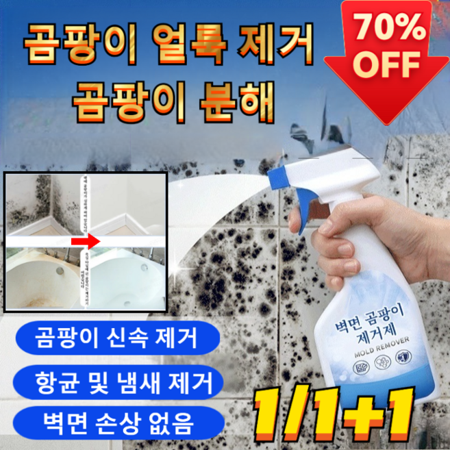 1/1+1벽면 곰팡이제거제 스프레이 욕실 곰팡이 제거 및 세척제, [2+2]0.3리터