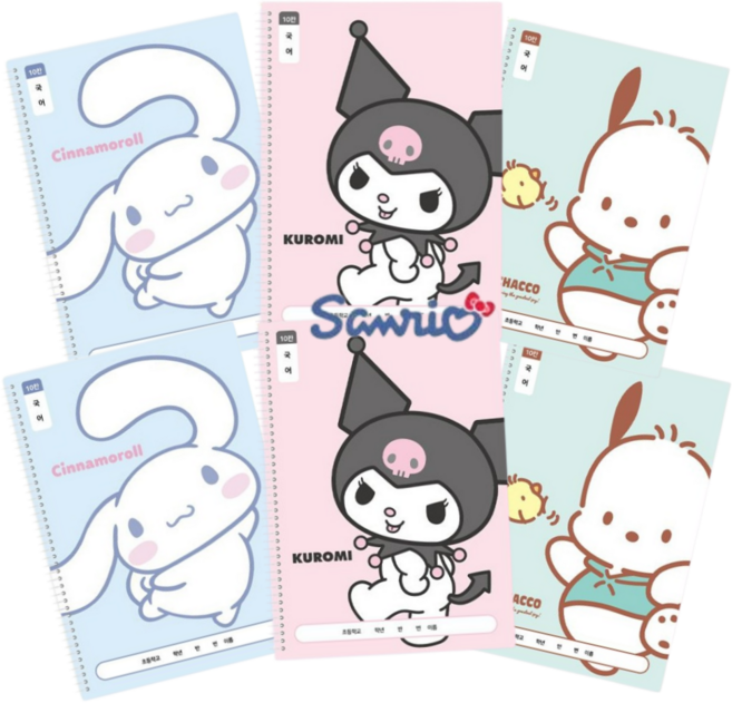 산리오 10칸 국어 스프링 노트 6권 세트, 1세트, 시나모롤 2 + 쿠로미 2 + 포차코 2