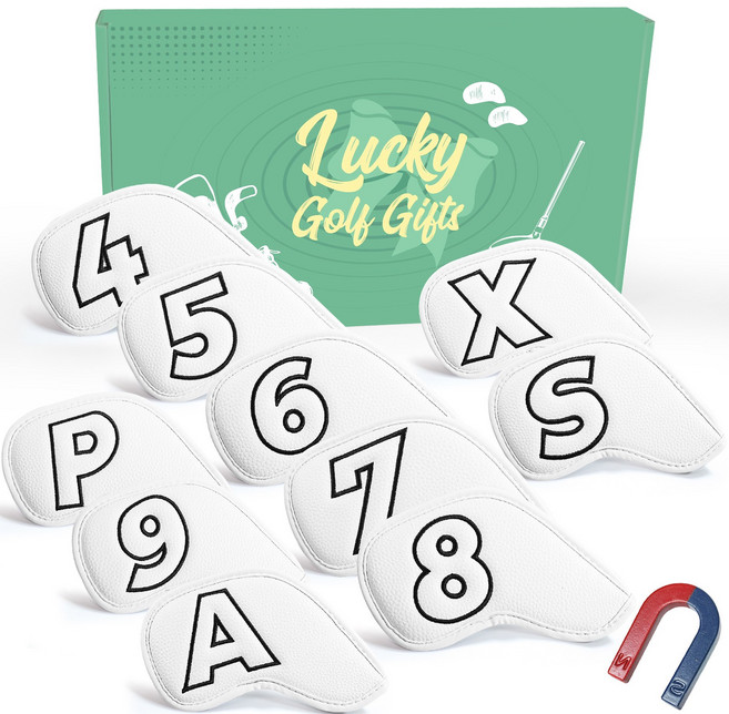 지칸디 자석 아이언커버 10개 세트 골프채 헤드 커버 웨지 보호, 1세트, 자수 화이트