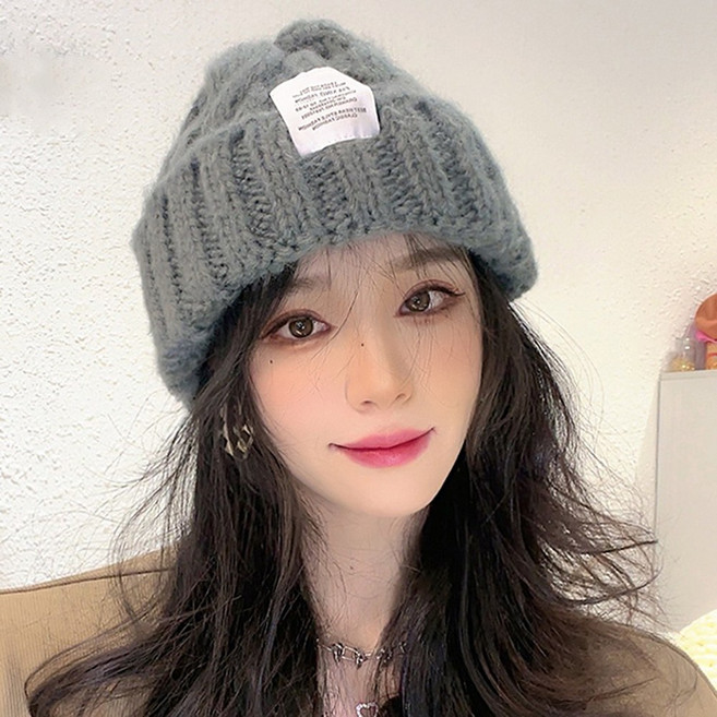 미즈코스 꽈배기 패치 니트 롱비니 모자 뜨개 비니 도톰 골지