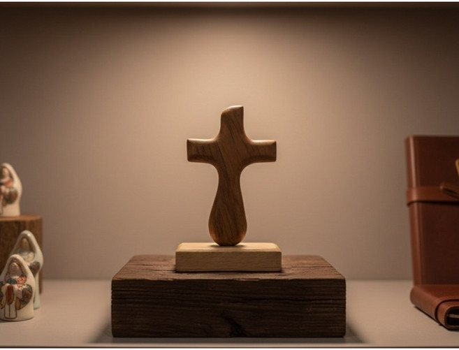 기도손 손십자가 티크 통원목 친환경마감