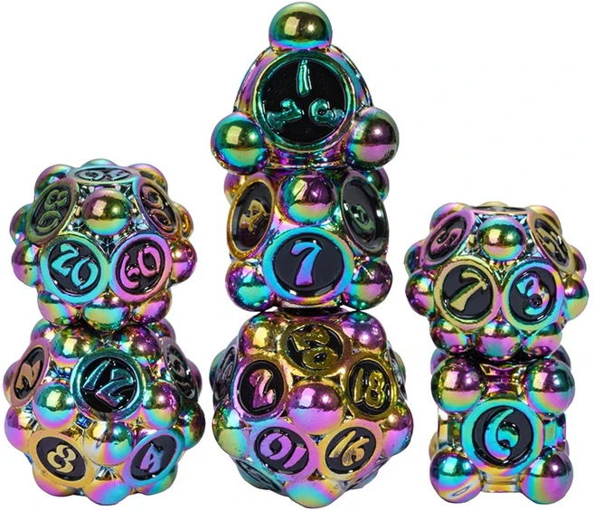 Cusdie 폴카 도트 금속 주사위 세트 DND D4-D20 던전 앤 드래곤 패스파인더 역할 놀이 보드 게임용 다면, 01 China Mainland, 11 Coloful Black