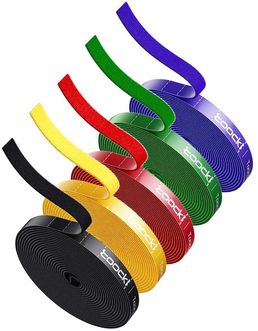Toocki 손으로 컷팅 벨크로 찍찍이 케이블타이(5m/1롤), 5개, 블랙, 블루, 그린, 레드, 옐로우