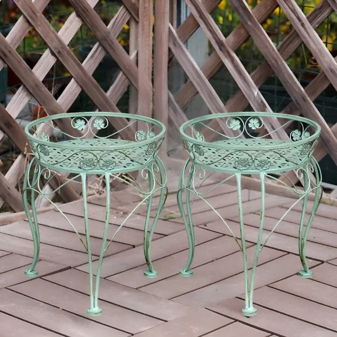 2 팩 녹 방지 정원 홈 장식 금속 꽃 스탠드 꽃 냄비 스탠드 식물 스탠드 정원 선반 식물 스탠드, 01 2pcs, 01 vintage green