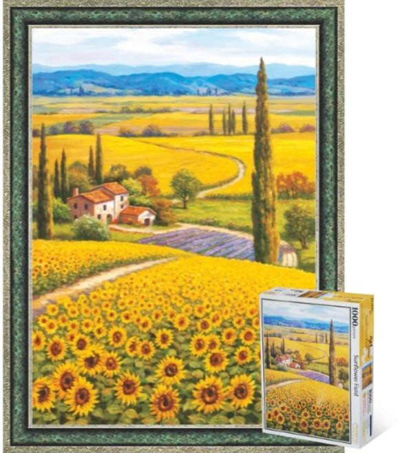 퍼즐피플 풍경 직소퍼즐, 해바라기들판 1000피스 액자포함(엔틱그린), 1개, 1000피스
