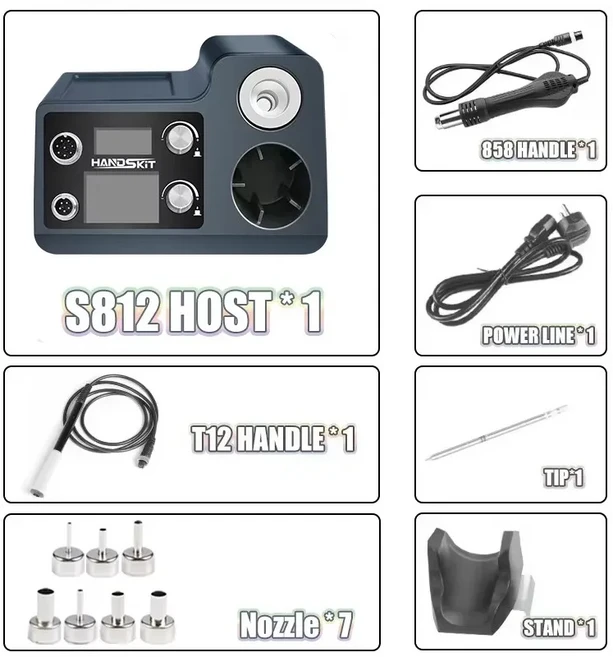 T12 납땜 스테이션 858 열풍기 호환 빠른 가열 자동 절전 핸들 72W-700W 용접 도구용, 01 S812, 04 US Plug 110V, 1