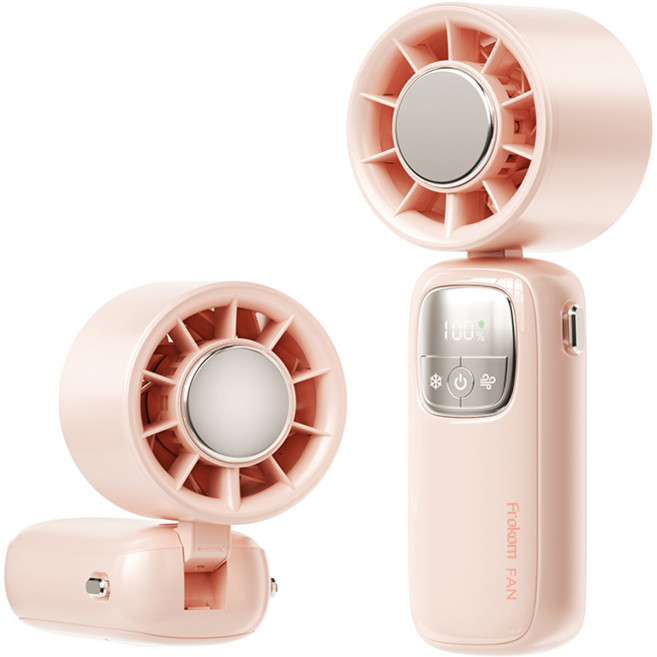 Frkom 급속쿨링 100단 휴대용 선풍기 아이스 고속 냉각 반도체 접이식 목걸이 선풍기, 핑크