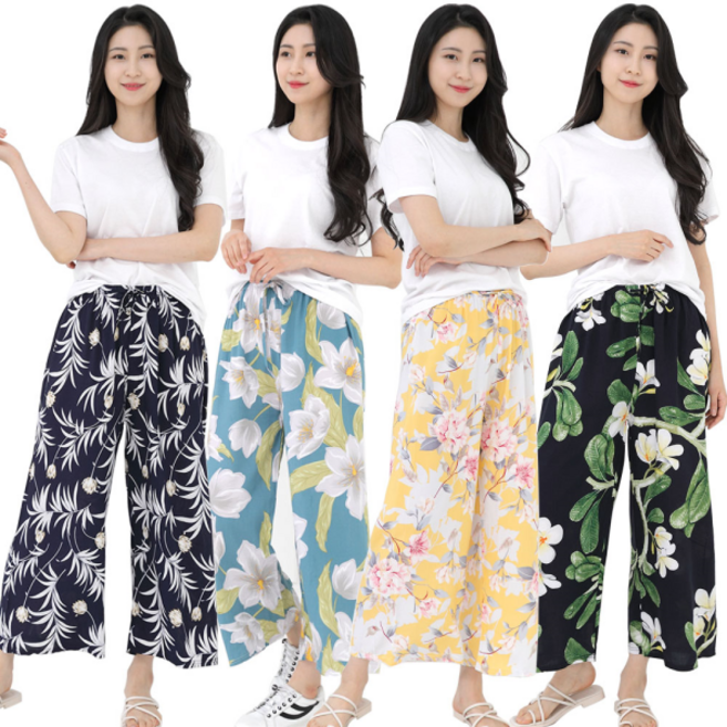 서울양말 여성 썸머 플라워 아이스 팬츠 와이드 통바지 룸웨어