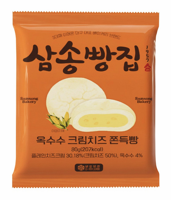 삼송빵집 옥수수 크림치즈 쫀득빵, 3개, 80g