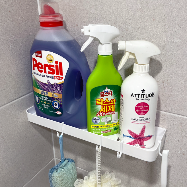 [강력 접착] 무타공 물빠짐 다용도 욕실 수납 선반 정리대 +모서리솔(2종키트), 1개, 화이트