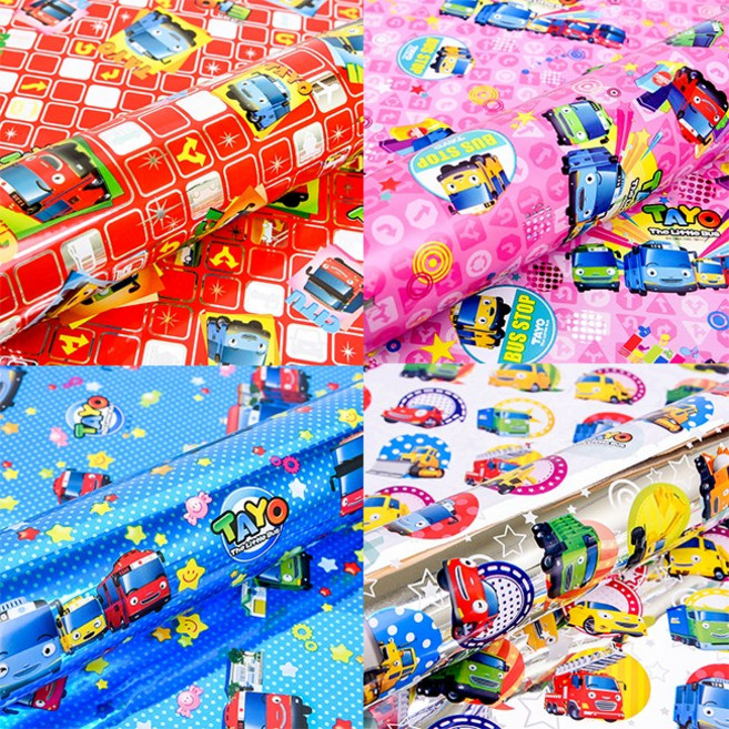 타요 버스 증착 롤포장지 선물포장, 실버