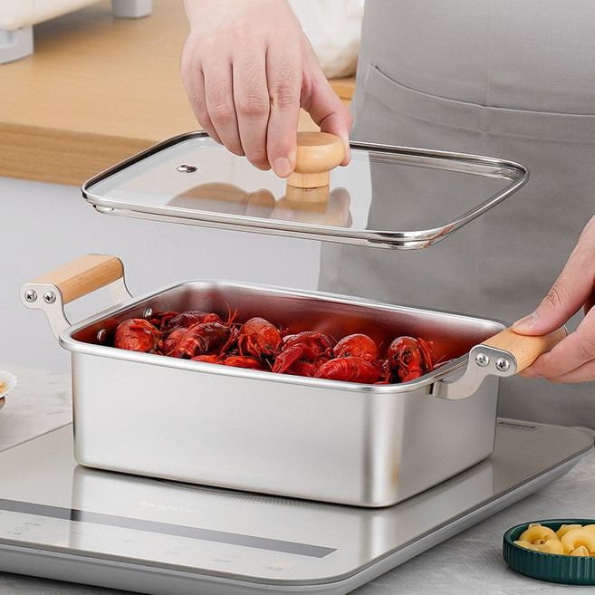 CookNest 인덕션 304 스텐 냄비 직사각전골, 2.4L, 1세트, 23.5cm